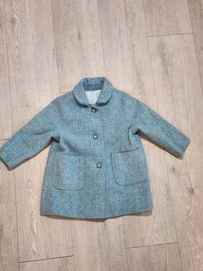 Heirloom Blue Textured Wool Coat Classic Peter Pan Collar